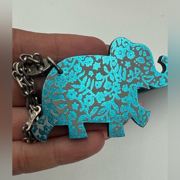 HERMES Charm Animal Motif Elephant Blue Gray Leather 925 Silver Bag Chain - Picture 4 of 8